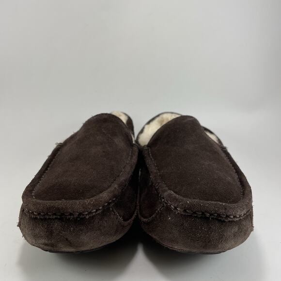 UGG Ascot Shearling Lined Slippers Mens Size 7 Brown Suede Slip In Moccasins - Picture 2 of 9